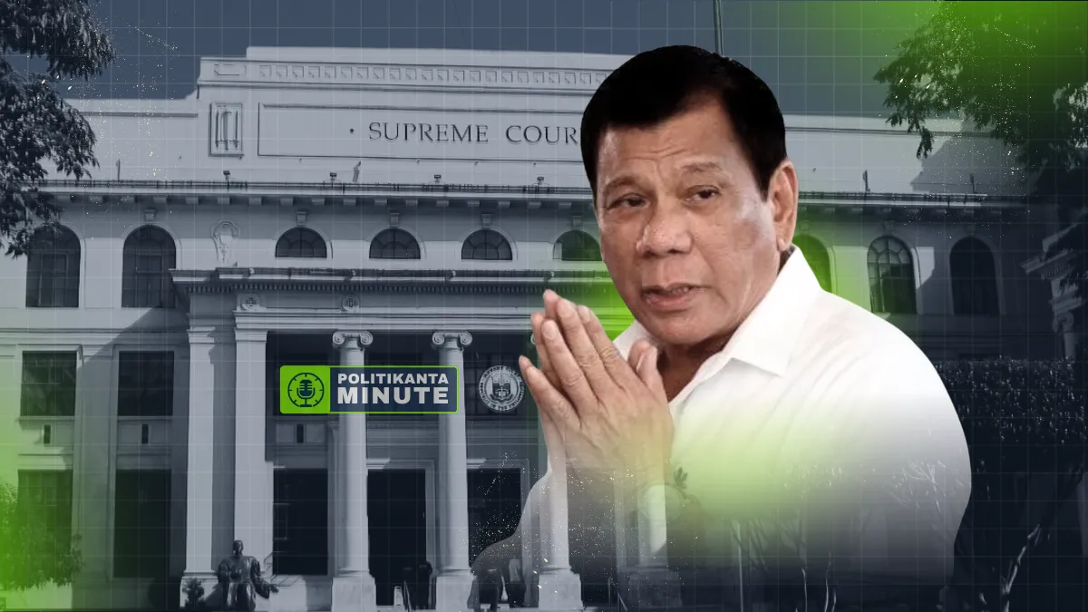 A news graphic referencing the Philippine Supreme Court’s review of legal petitions related to an international arrest and surrender case.