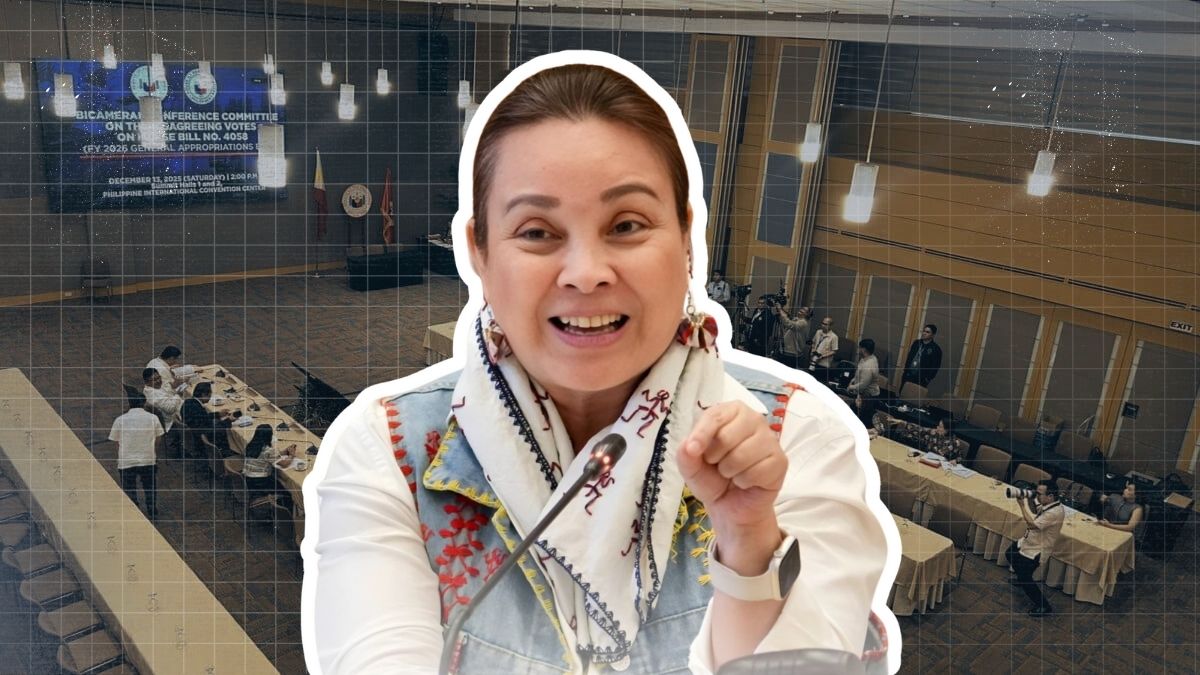Senator Loren Legarda speaking firmly during a bicameral conference committee meeting, criticizing last-minute agency budget requests not included in the National Expenditure Program.