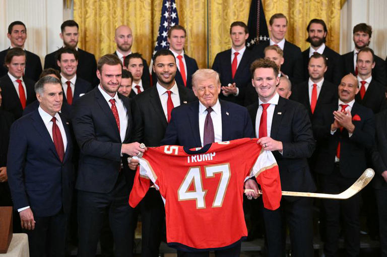Trump Jokes With Florida Panthers Players During Oval Office Visit