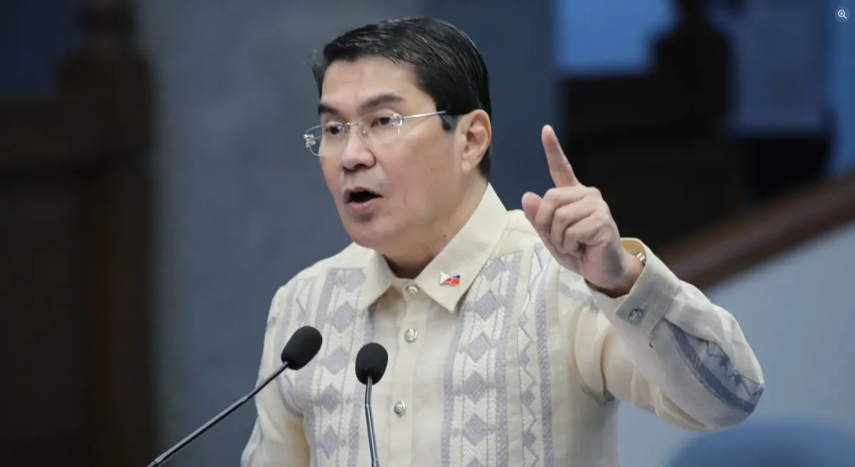 Senator Erwin Tulfo speaks during a Philippine Senate session as a viral remark toward the Chinese Embassy sparks debate on diplomacy and potential consequences.