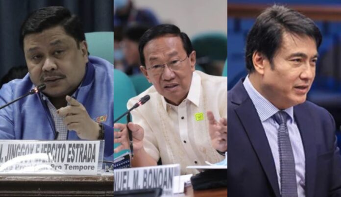 Department of Justice building as subpoenas are issued to Jinggoy Estrada, Bong Revilla, and former DPWH secretary Manuel Bonoan over plunder complaints.