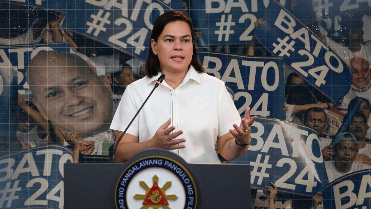 Vice President Sara Duterte speaking during a media interview discussing health, mortality, and ICC-related issues involving Senator Bato dela Rosa.