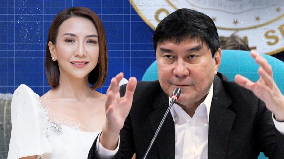 Tourism Secretary Christina Frasco faces questions from Senator Raffy Tulfo during a Philippine Senate hearing on government tourism promotions.