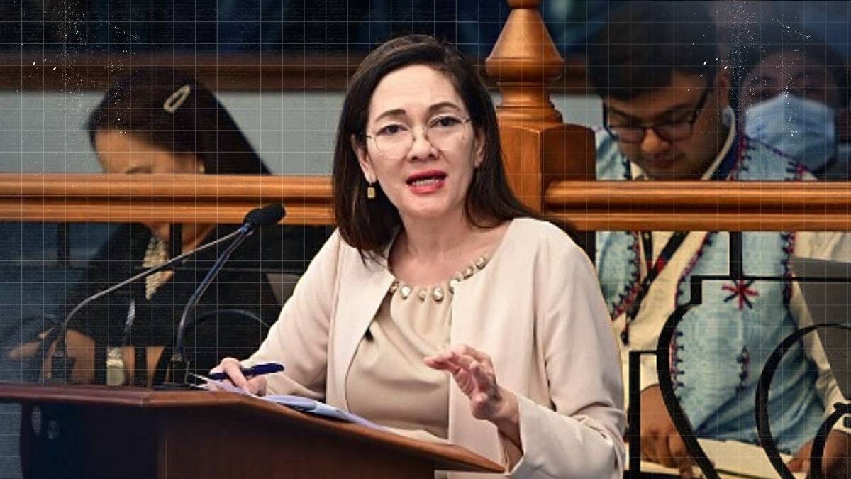 Senator Risa Hontiveros speaking during a Senate session while addressing constitutional protections regarding arrest of lawmakers during official proceedings.