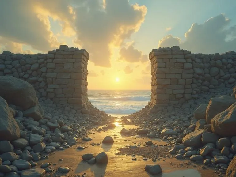Rock Wall Knocked Down and Opened to Ocean and Sunset View