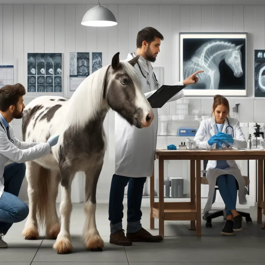 An illustration depicting a mare receiving veterinary care for cancer