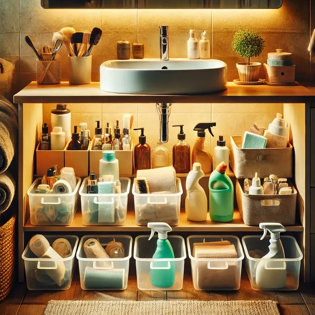 cozy and organized bathroom under-sink area