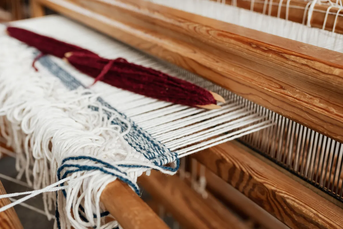 Loom with tapestry in the works