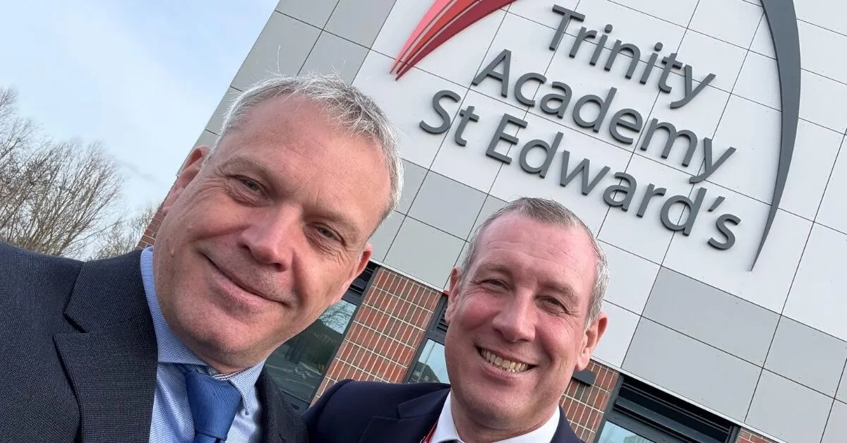 Dean Cotton, CEO of Behaviour Smart, and Mark Allen, Headteacher of Trinity St Edwards School, discussing positive school culture and student behaviour