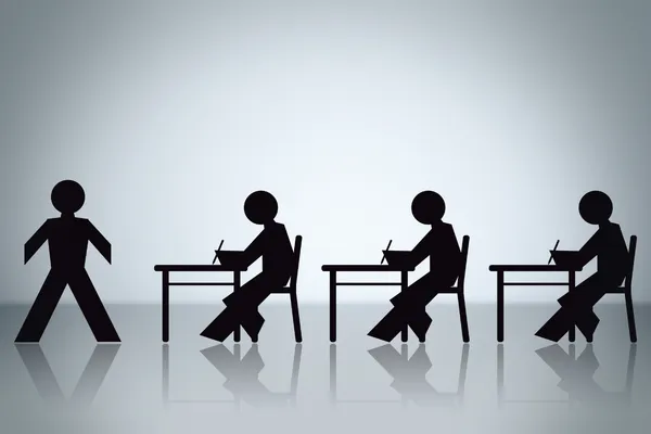 4 shadow stick figures taking a test