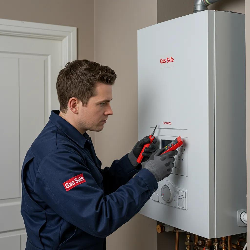 Gas Safe engineer fixing boiler