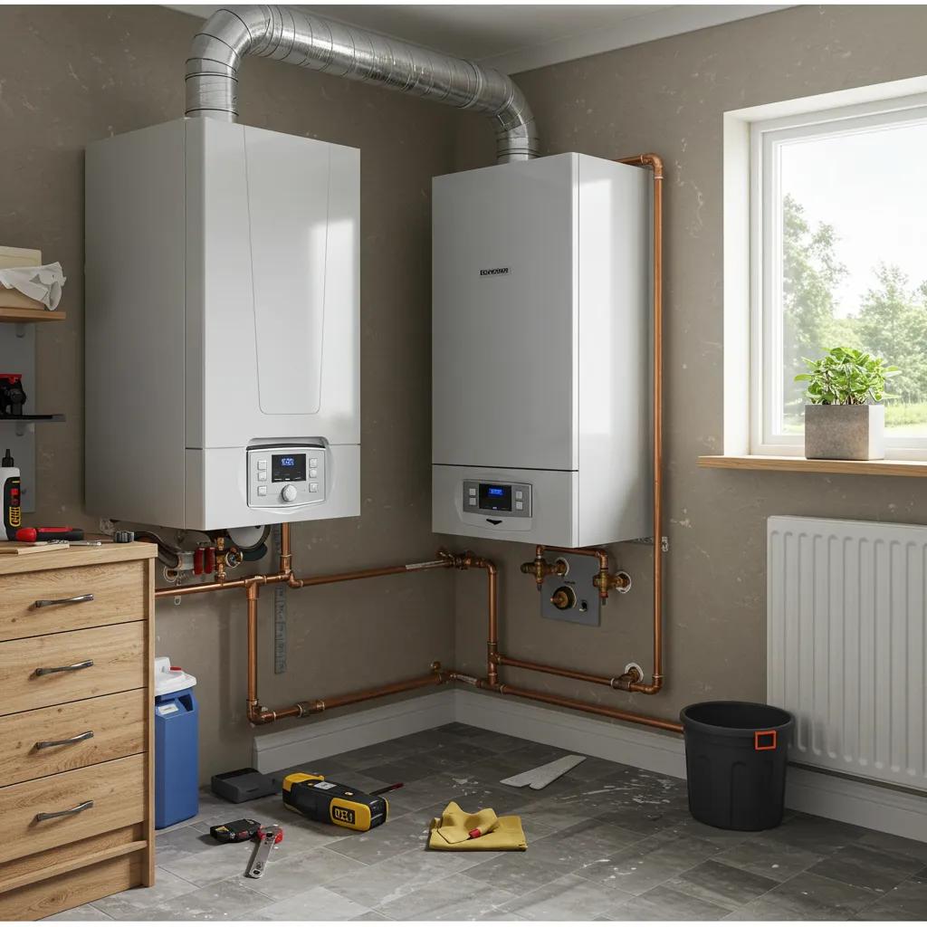 Modern condensing boiler installed in a Scottish home — efficient heating and hot water