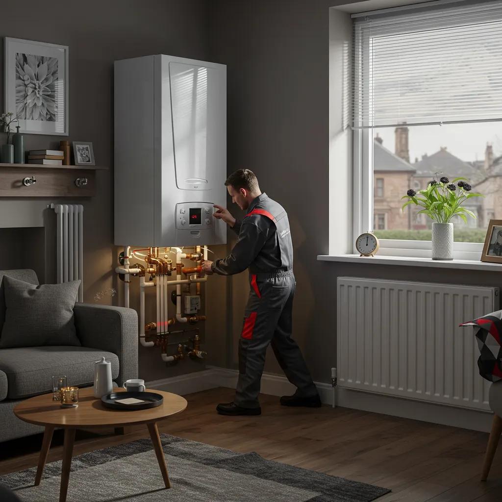 Gas Safe engineer installing a modern condensing boiler in a Glasgow home