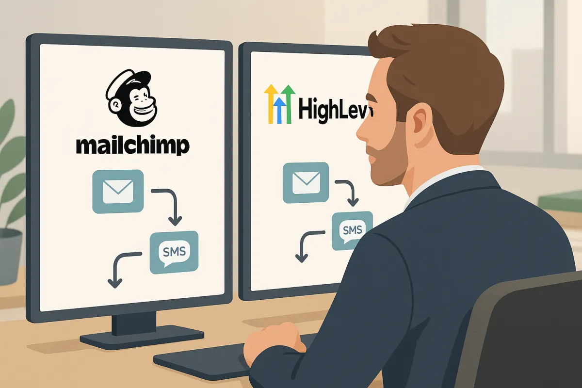 send confirmation email UK, send SMS reminders UK, HighLevel booking automation UK, Mailchimp alternative UK