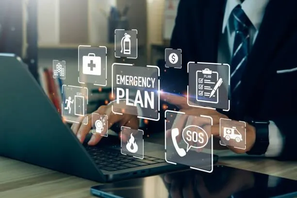 image related to organizing emergency supplies, reviewing a disaster recovery plan, and using a checklist, highlighting tools for business disaster preparedness.
