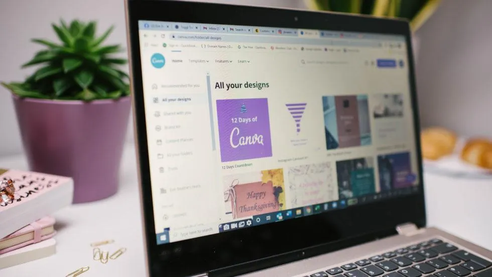 Laptop with Canva open on screen
