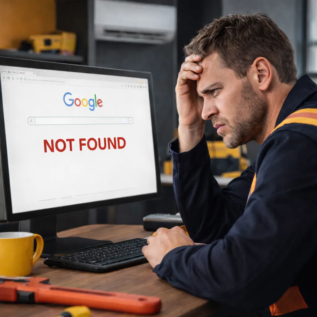 Service Businessman looking on Google for their own business and its not found