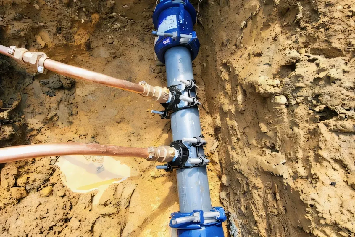 Close-up of a water drainage system channeling clear flowing water outdoors, showcasing efficient water management and proper drainage solutions.