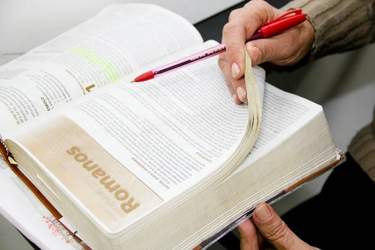 Person reading the Bible outdoors in a calm, natural setting, engaging in faith-based mental health practices.