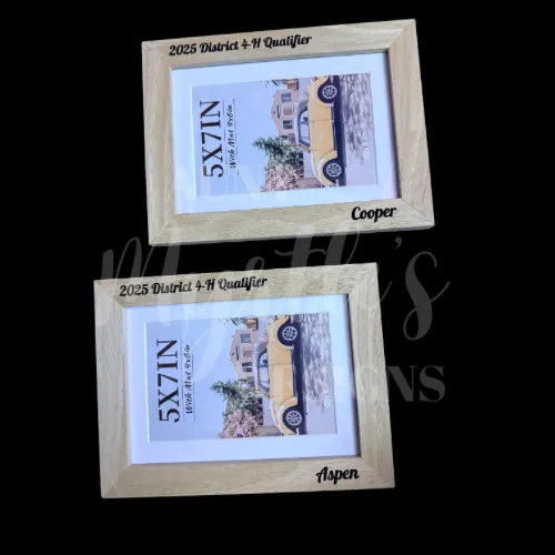 Two photo frames laser engraved with 2025 District 4-H Qualifier and the member's name