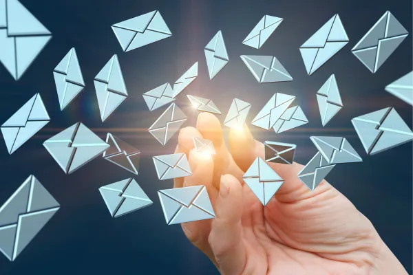 photo of several digital envelopes in the air