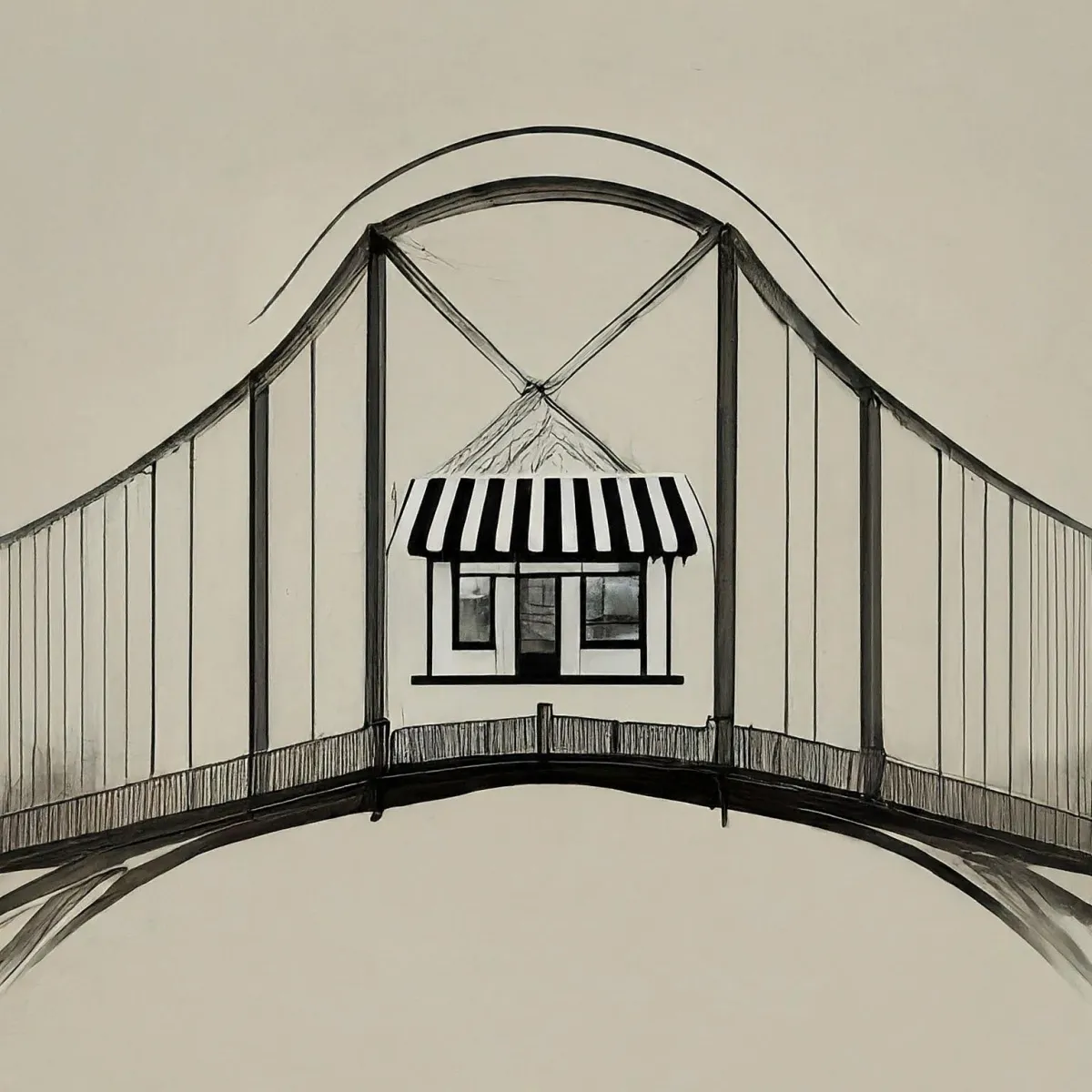 picture of a store on a suspension bridge