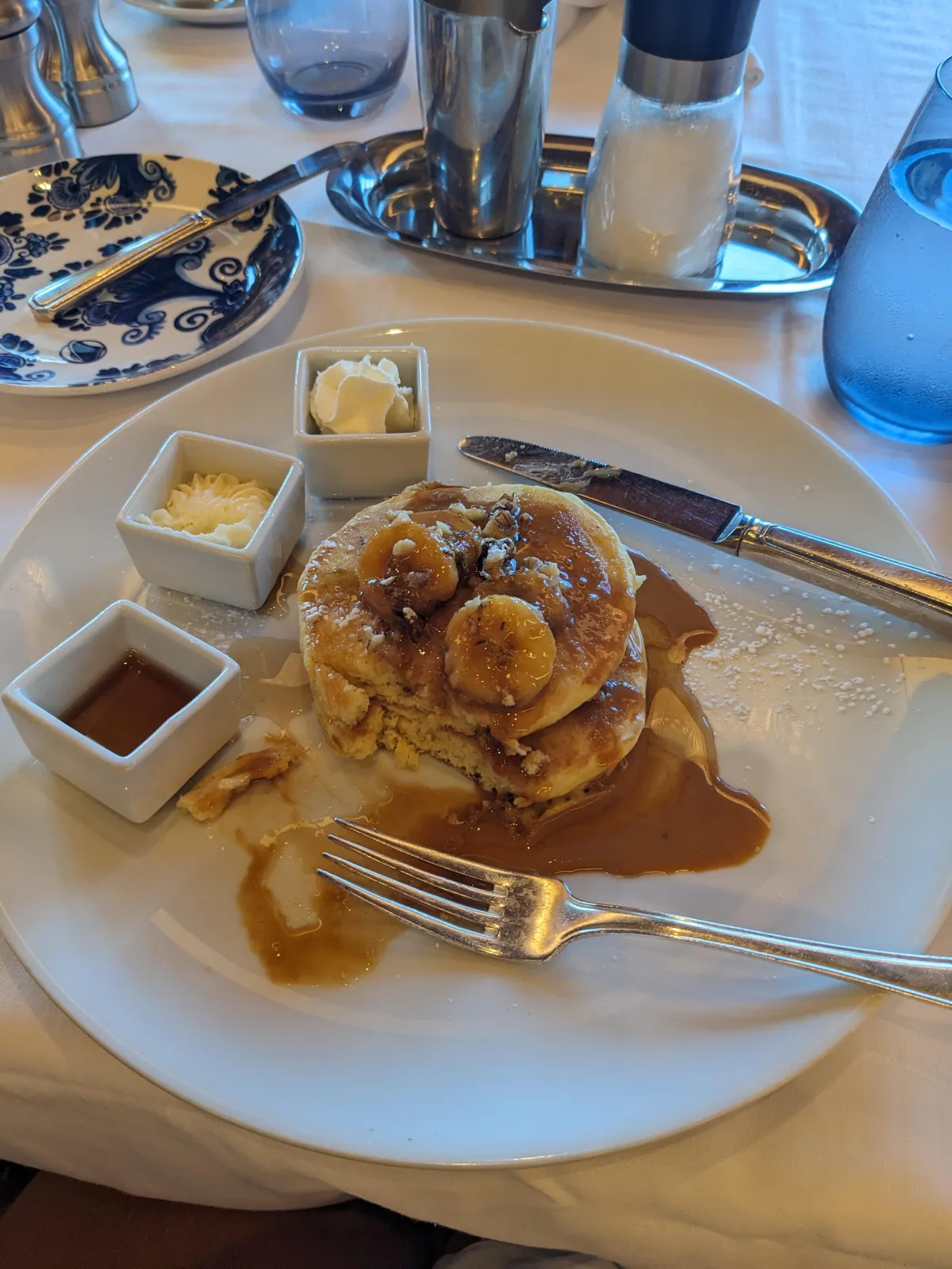Picture of my breakfast plate with Bananas Foster Pancakes