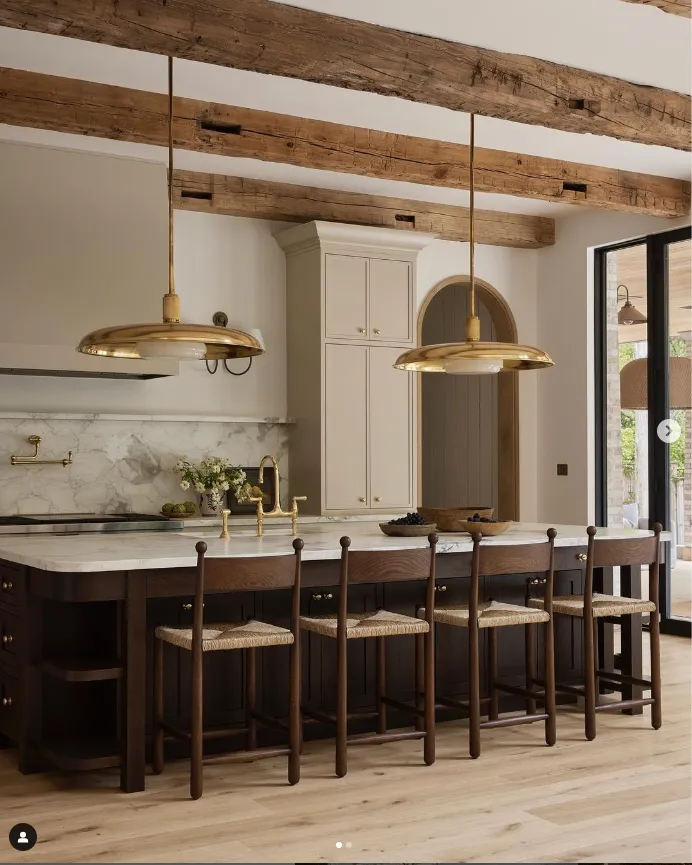 Kitchen island with warm colors