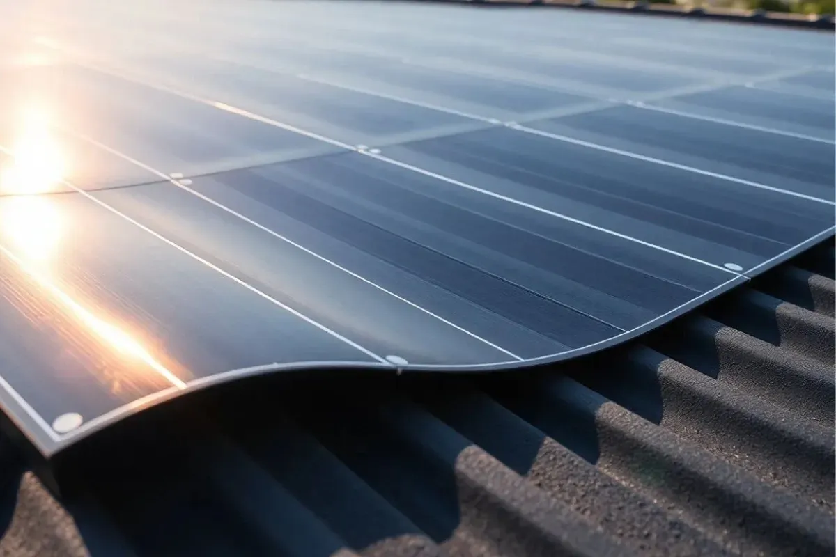 Thin film solar panel on a Birmingham rooftop.