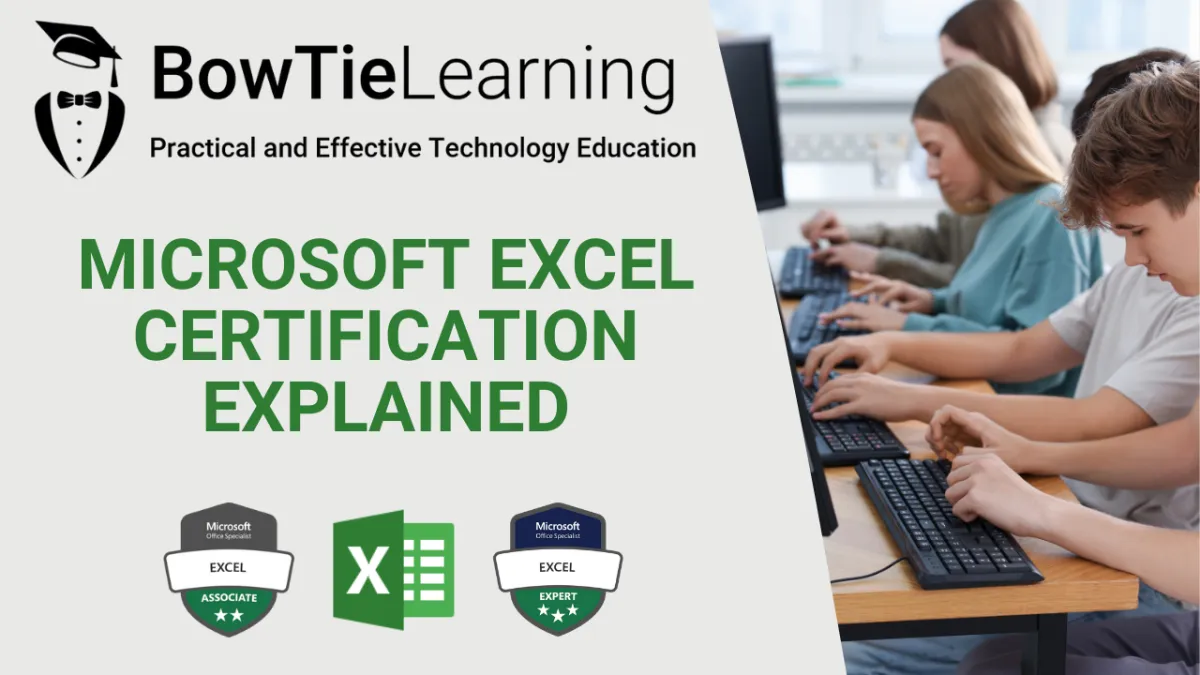 BowTIeLearning Logo with MIcrosoft Logos for Excel, Word, Access, PowerPoint and Outlook
