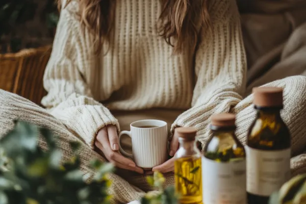 A cross legged woman in a calm setting