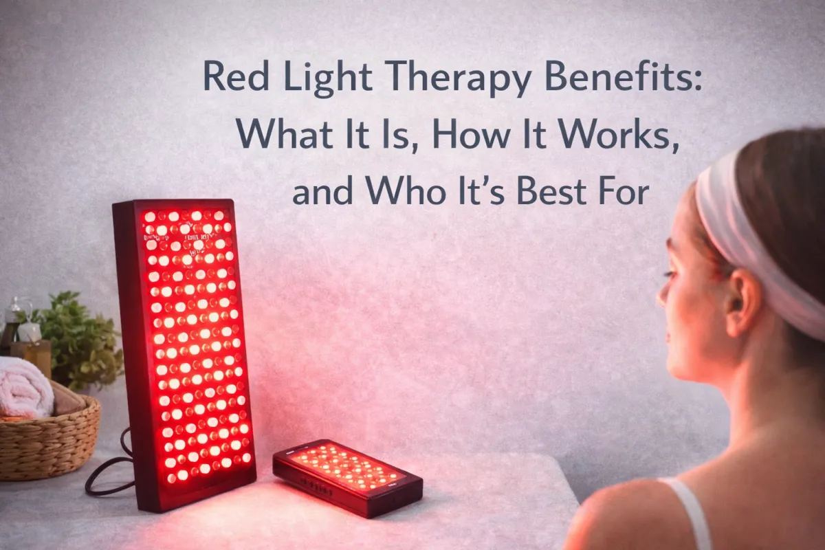 Red light therapy panel used at home for recovery, skin health, and overall wellness