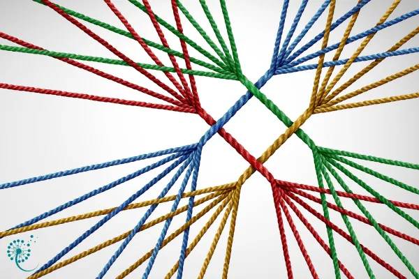 multicolored ropes connected to each other on a white background