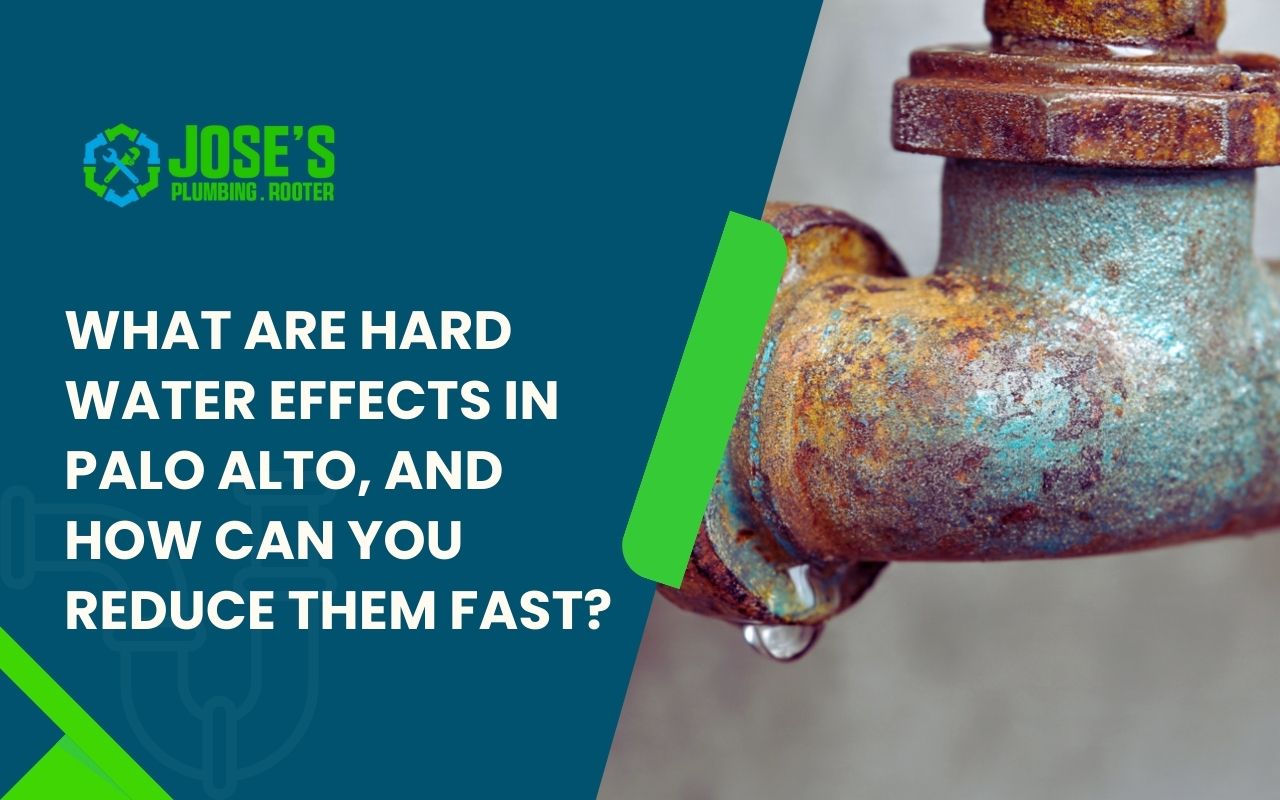 Hard water effects in Palo Alto causing scale buildup on fixtures