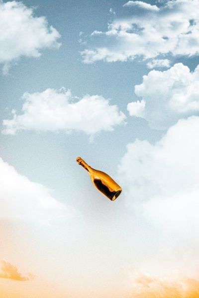 Champagner mit Granatapfel und Basilikum