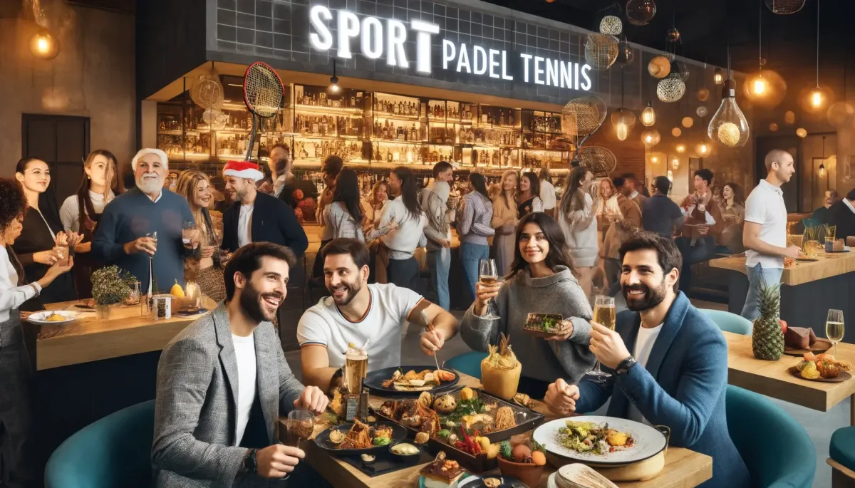 Ambiente festivo en el Life Bar con personas disfrutando de la comida y bebida, celebrando la inauguración del nuevo menú.
