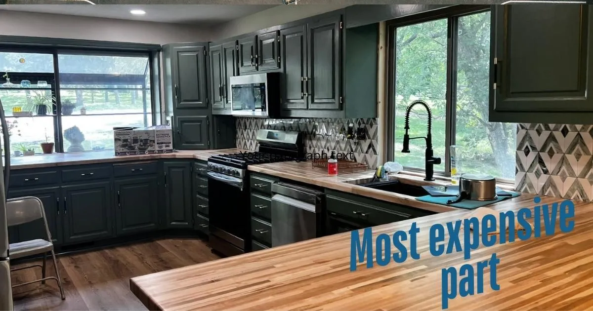 Modern house kitchen with a caption most expensive part