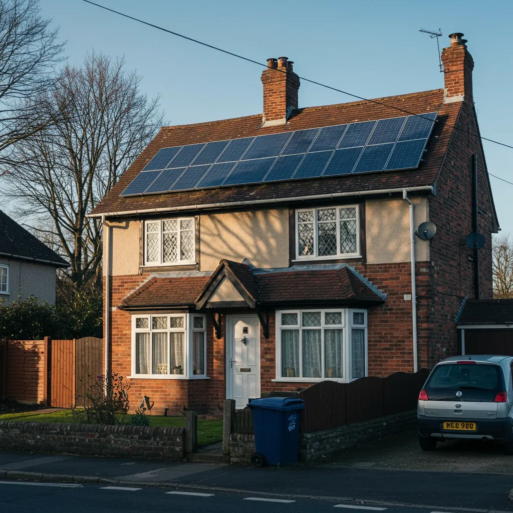House in Nottingham with shaded solar panels. 