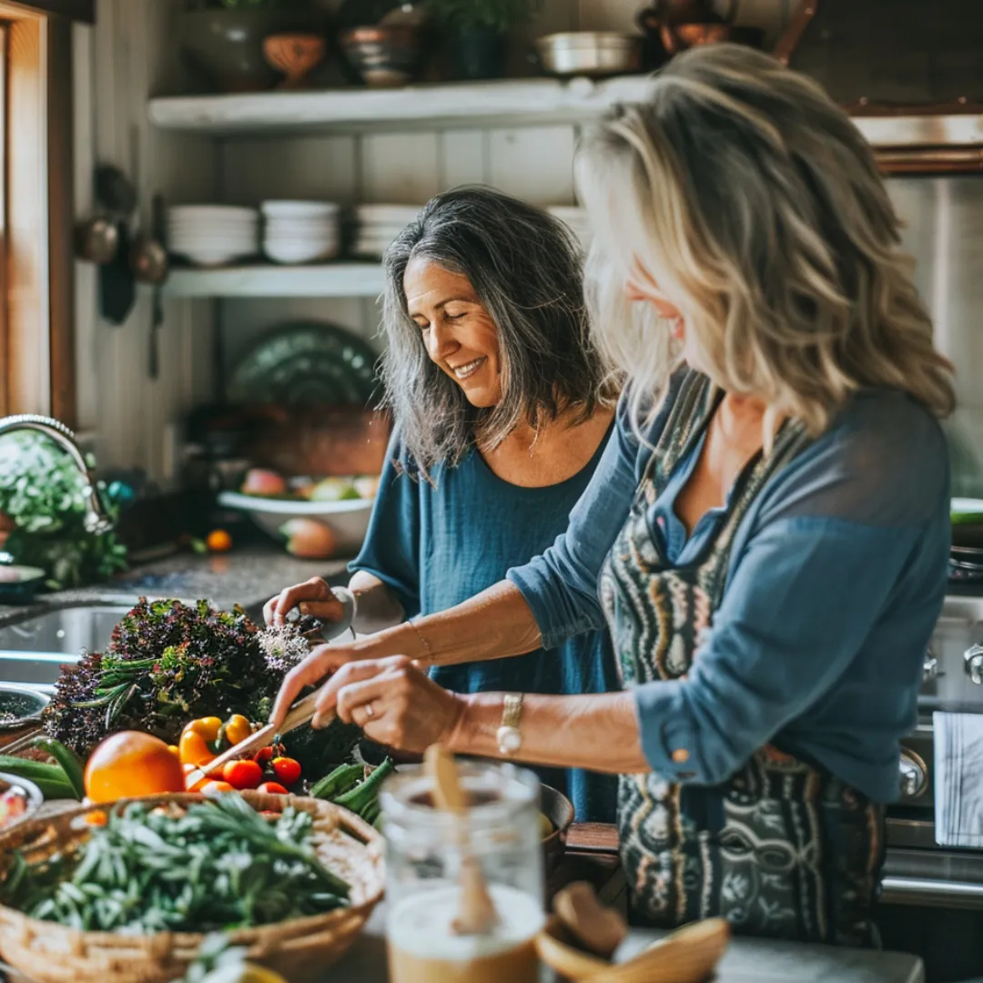 two women cooking together