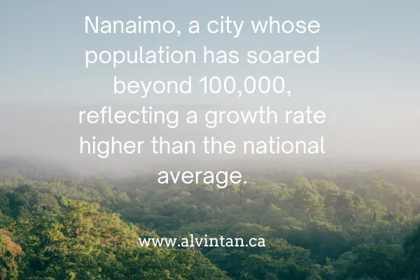 he graph is divided into two sections: actual population growth and projected population growth. The actual population growth section indicates a steady increase in the number of residents, while the projected growth section suggests a significant population increase in Nanaimo over the next few years. 