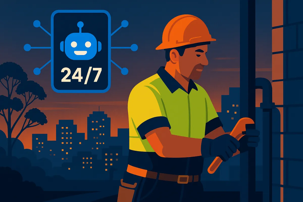 Australian tradie using AI phone answering service for 24/7 call management while working evening job