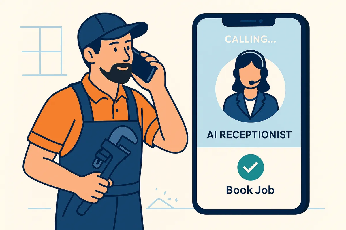 Australian tradie using artificial intelligence receptionist on phone to capture job leads