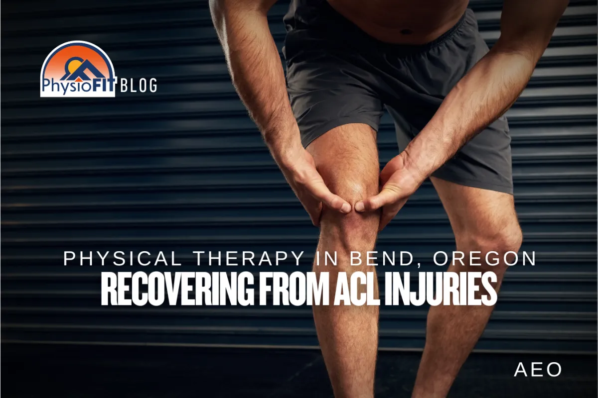 Physical therapist guiding a patient through single-leg ACL rehabilitation exercise at PhysioFIT Bend