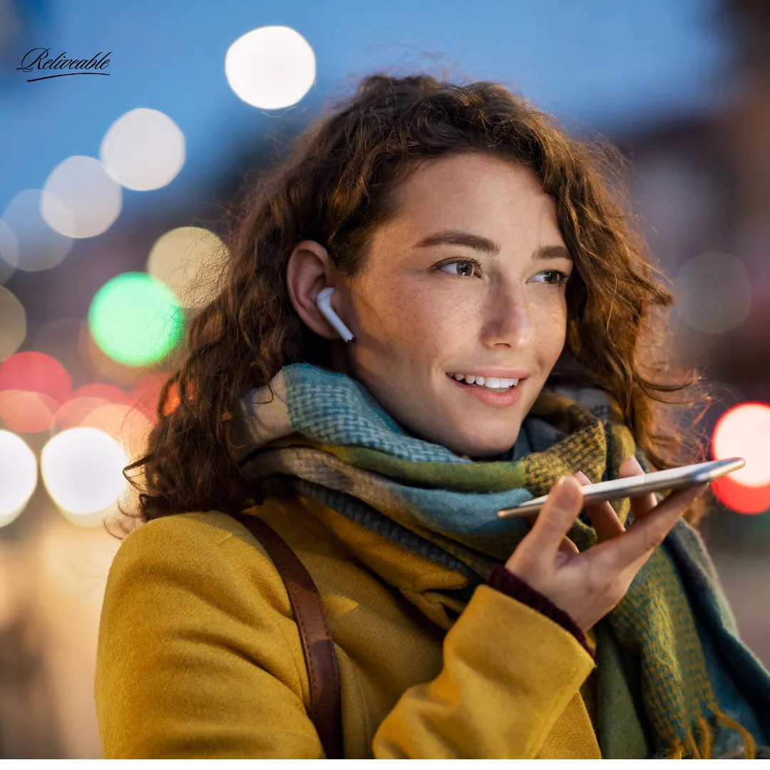 cute 20 year old girl listening to a legacy voice memorial from Reliveables voice cloning