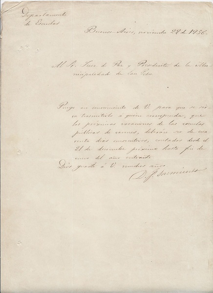CARTA INÉDITA DE SARMIENTO-NOVIEMBRE DE 1856