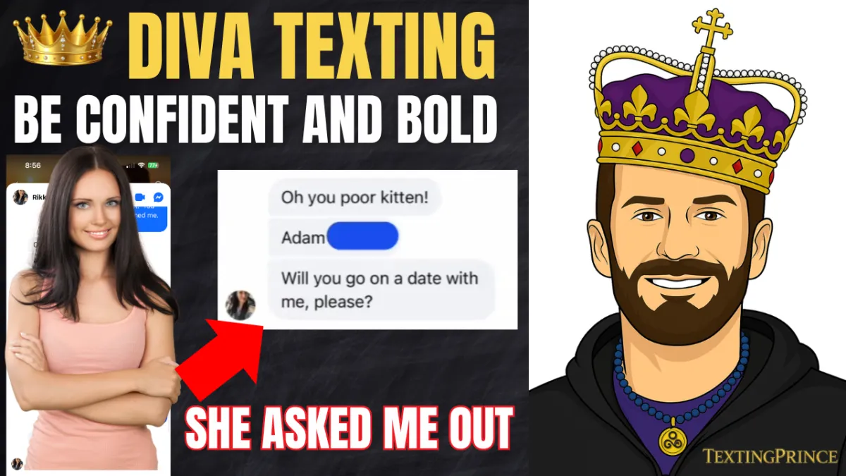 Adam Jordan demonstrating Diva Texting — confident, playful frame control in a real Facebook DM conversation with Rikki.