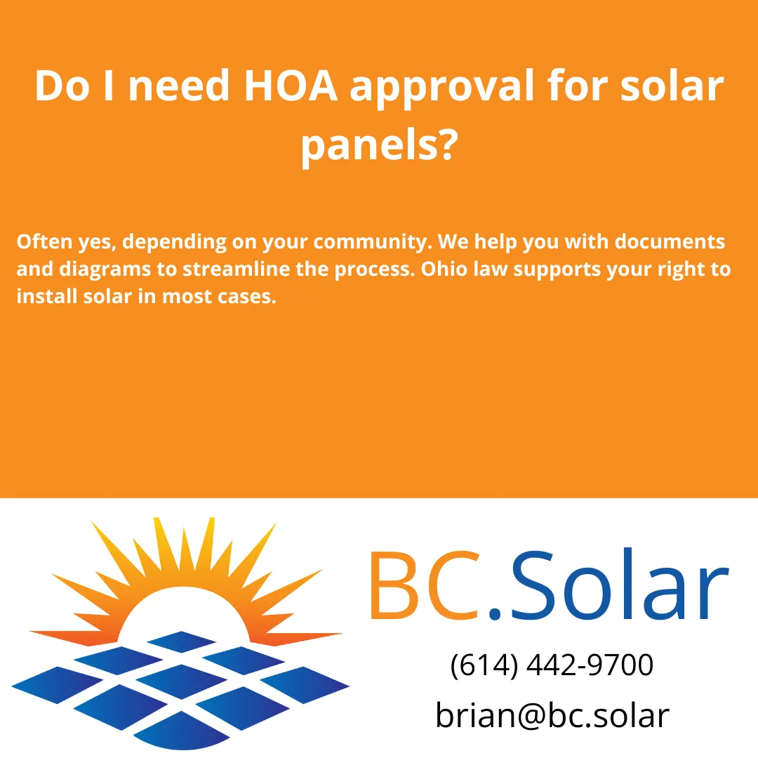 Learn whether your HOA can stop you from going solar in Ohio. Plus, how BC Solar helps you handle HOA paperwork with ease.