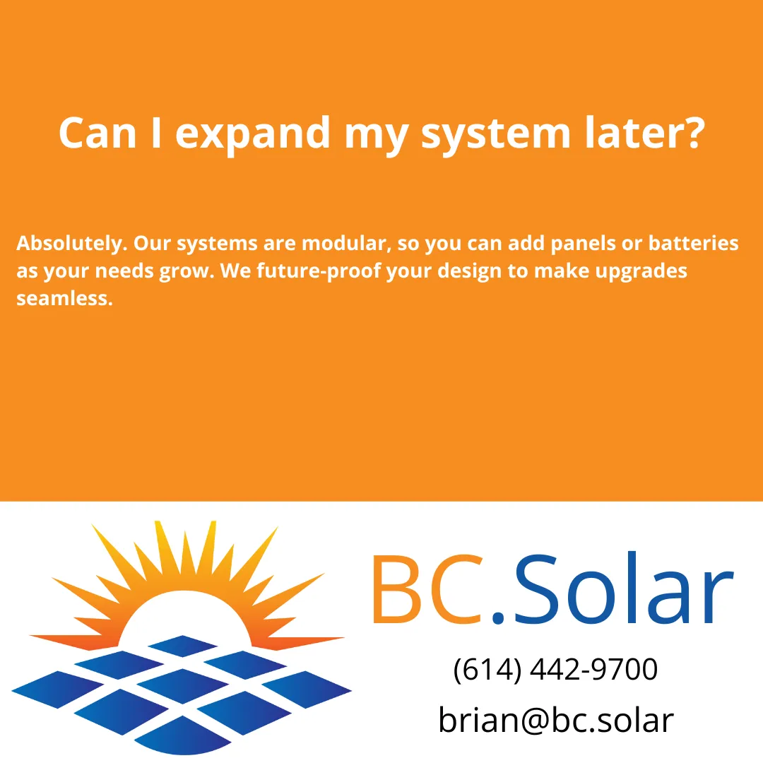 Discover how BC Solar’s modular residential solar panel systems in Columbus, Ohio make future expansions seamless with panels and battery upgrades.