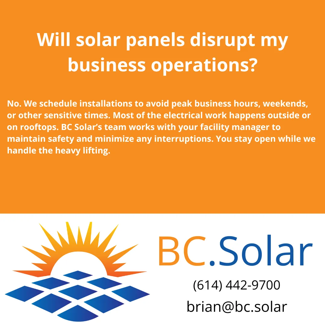Learn how BC Solar installs commercial solar panels in Columbus, Ohio without interrupting your daily business operations.
