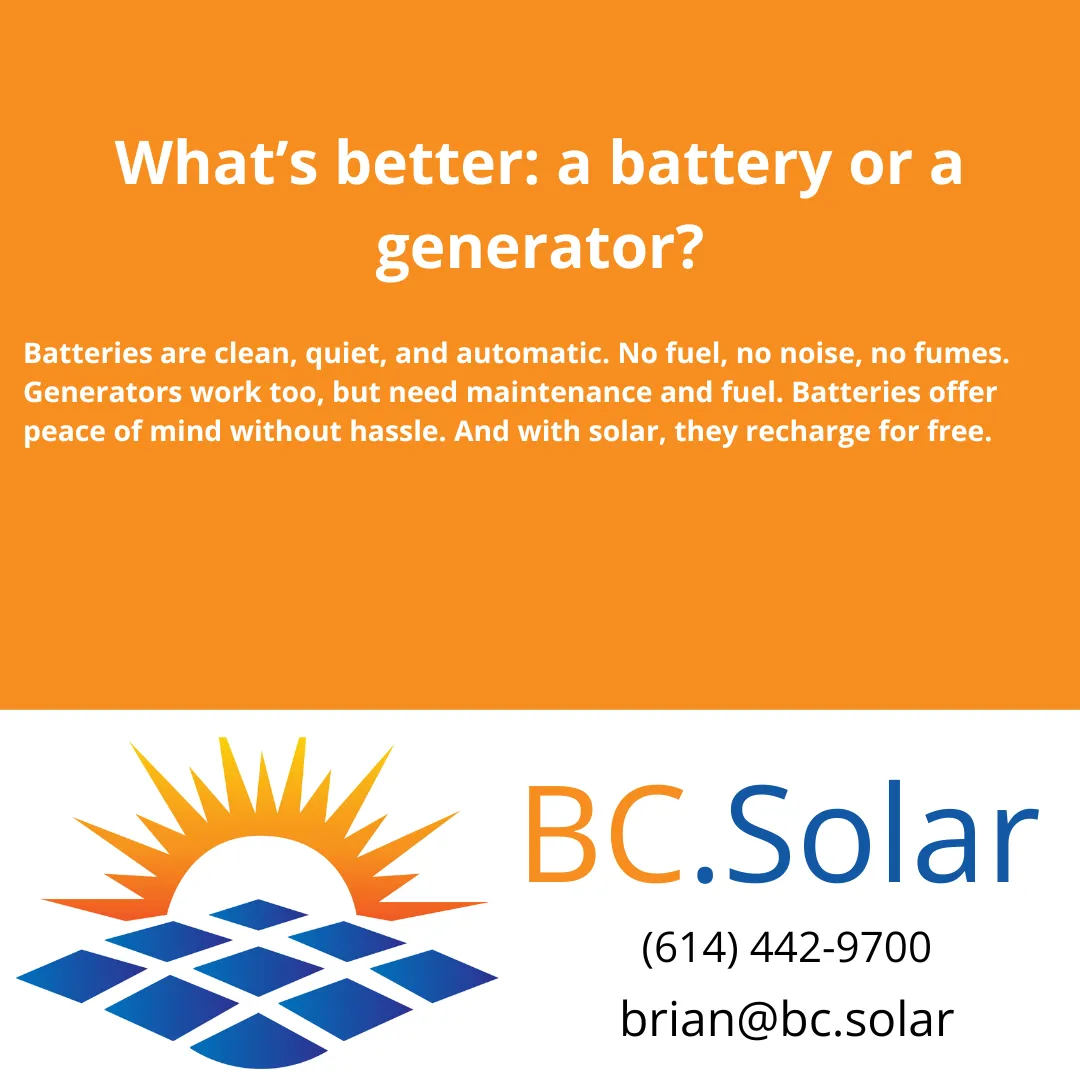 Considering backup power for your Columbus home or business? Learn the pros and cons of batteries vs. generators and which is better with solar.
